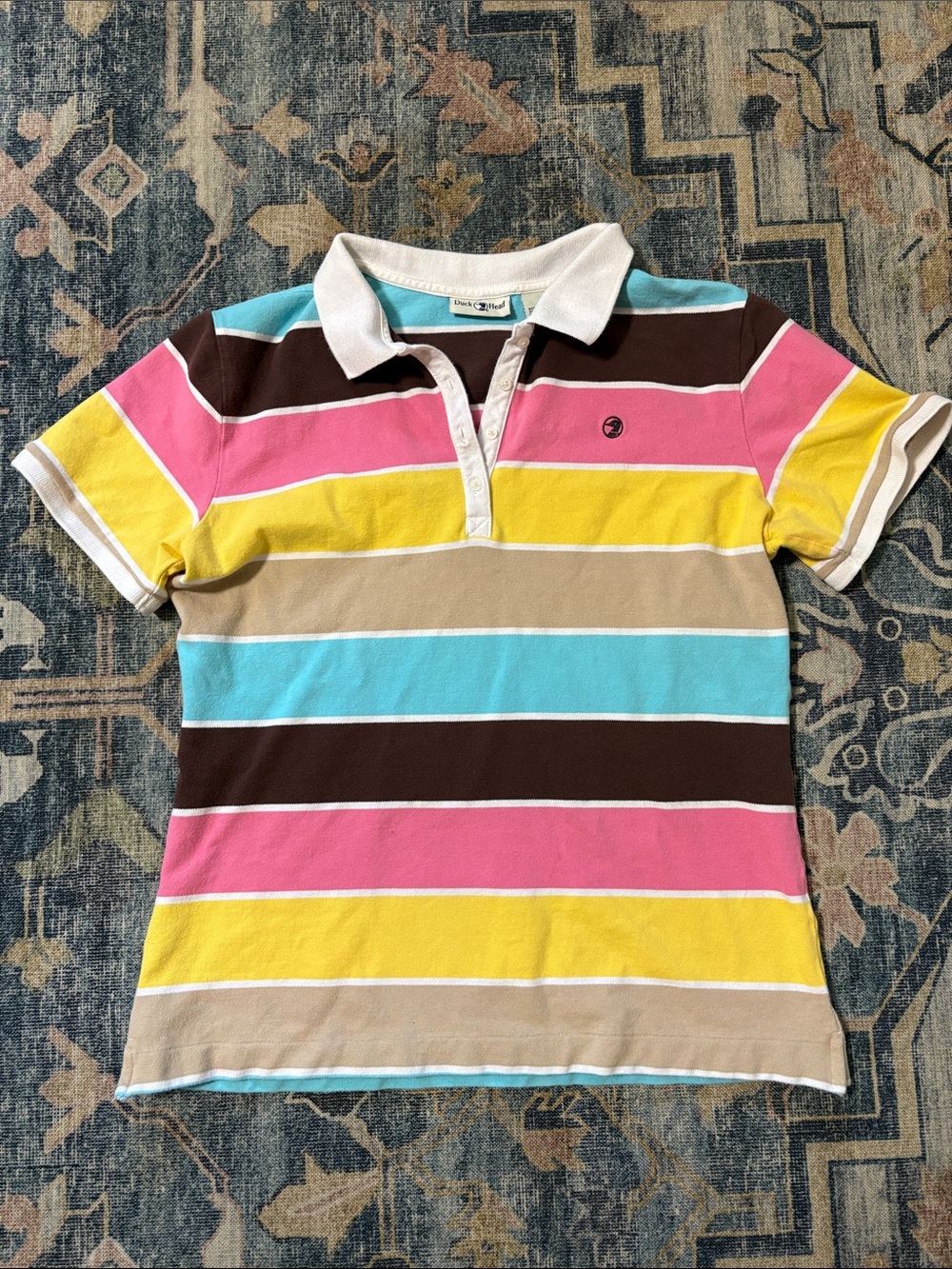 Duck Head Multicolor Striped Polo Shirt - Pink, Yellow, Blue, Brown, Tan, White